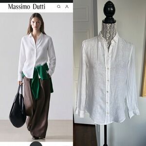 New Massimo Dutti Raw Linen Button Down Shirt. Small/Size 4. White.